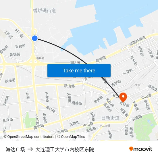 海达广场 to 大连理工大学市内校区东院 map
