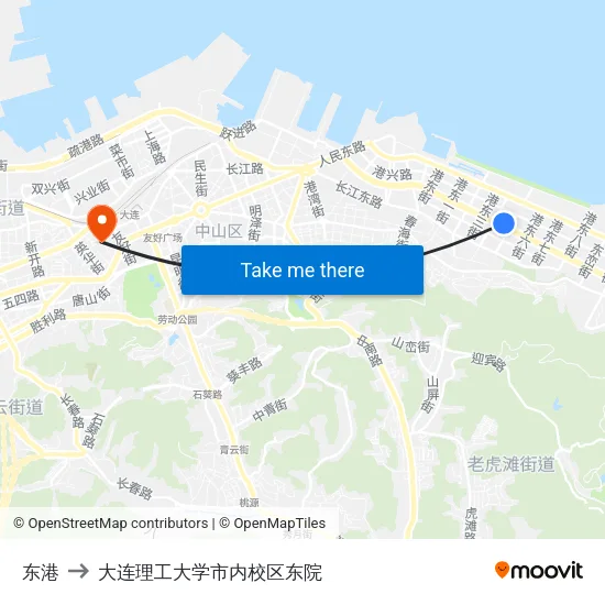 东港 to 大连理工大学市内校区东院 map