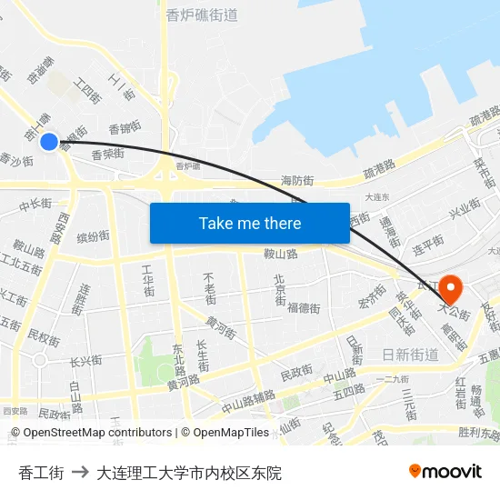 香工街 to 大连理工大学市内校区东院 map