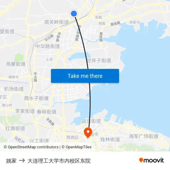 姚家 to 大连理工大学市内校区东院 map