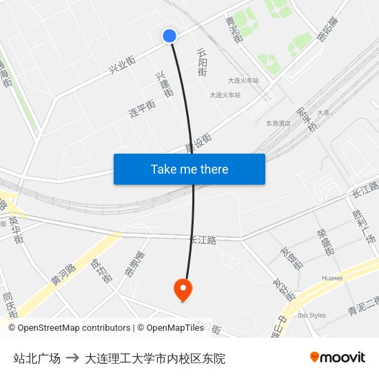 站北广场 to 大连理工大学市内校区东院 map