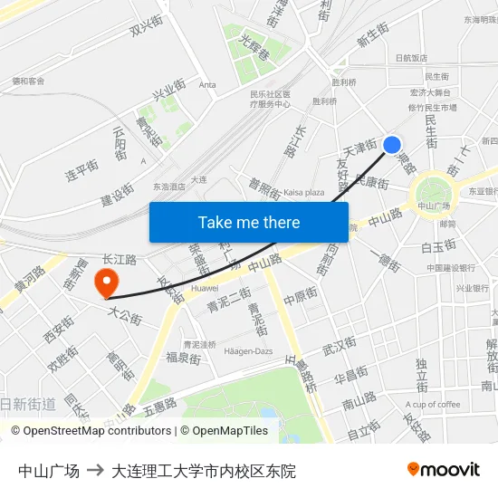 中山广场 to 大连理工大学市内校区东院 map
