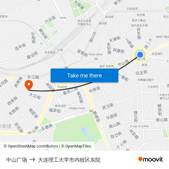 中山广场 to 大连理工大学市内校区东院 map