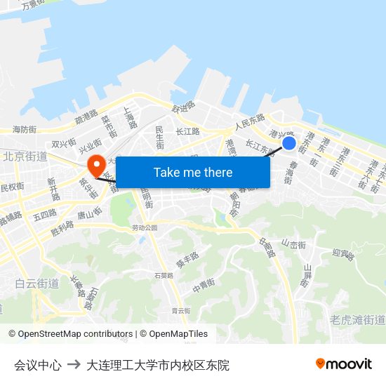 会议中心 to 大连理工大学市内校区东院 map
