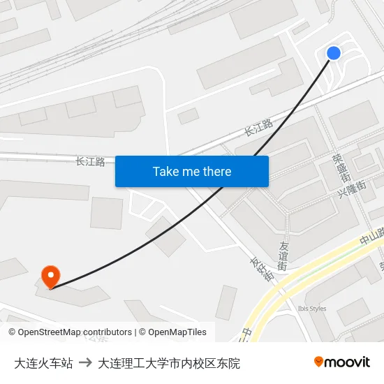 大连火车站 to 大连理工大学市内校区东院 map
