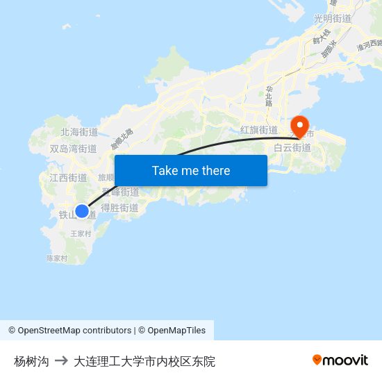 杨树沟 to 大连理工大学市内校区东院 map