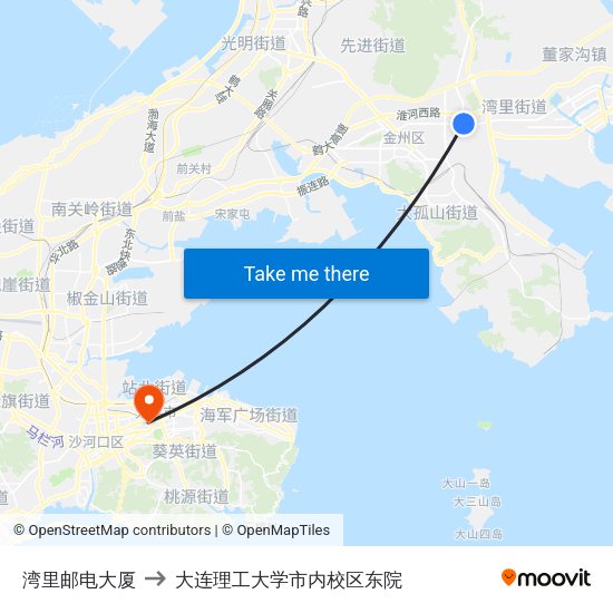 湾里邮电大厦 to 大连理工大学市内校区东院 map