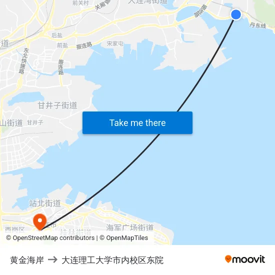 黄金海岸 to 大连理工大学市内校区东院 map