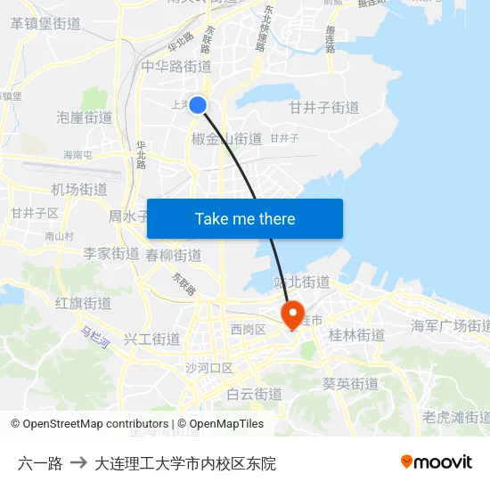 六一路 to 大连理工大学市内校区东院 map