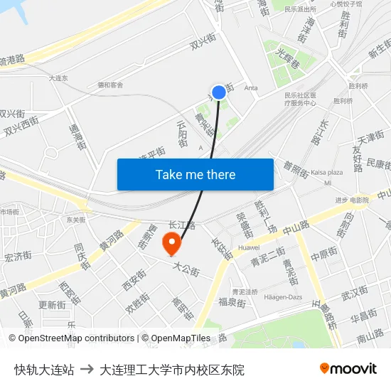快轨大连站 to 大连理工大学市内校区东院 map