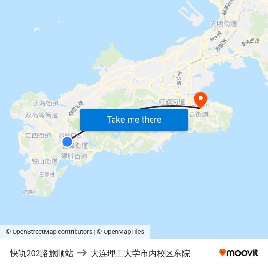 快轨202路旅顺站 to 大连理工大学市内校区东院 map