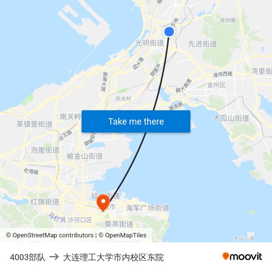 4003部队 to 大连理工大学市内校区东院 map