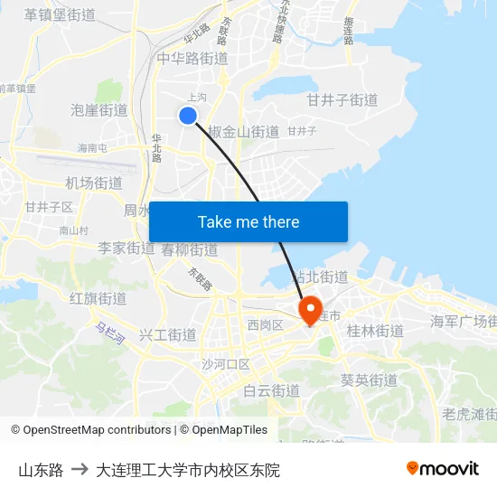 山东路 to 大连理工大学市内校区东院 map