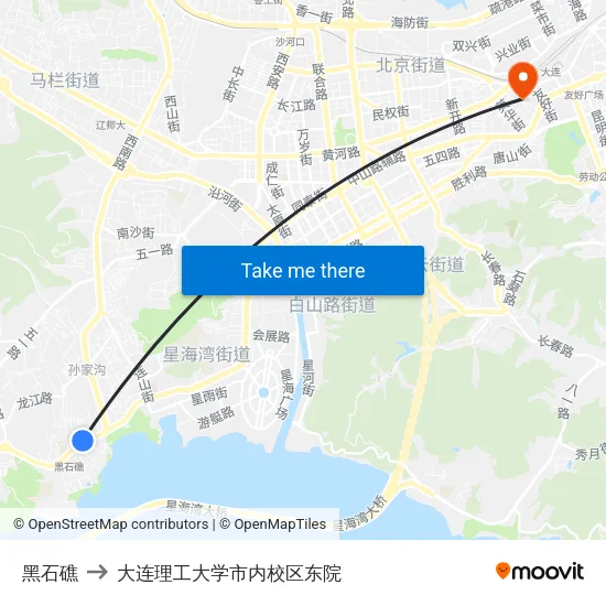 黑石礁 to 大连理工大学市内校区东院 map