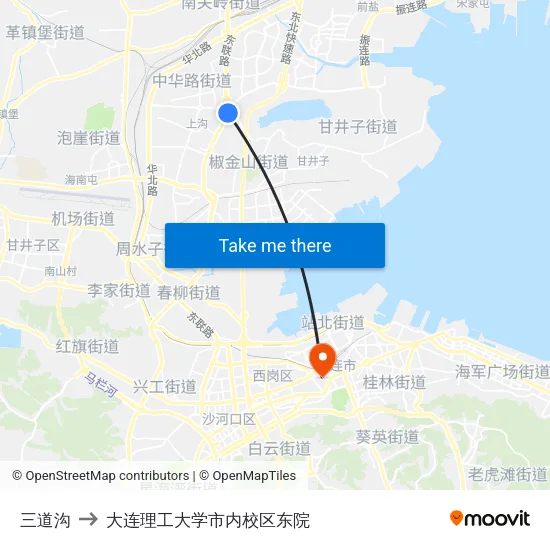 三道沟 to 大连理工大学市内校区东院 map