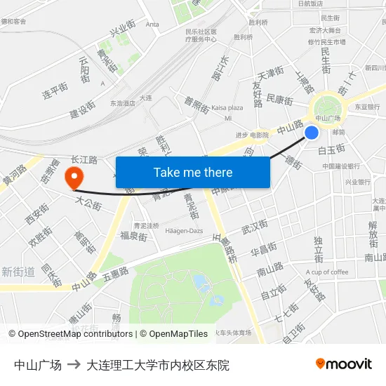中山广场 to 大连理工大学市内校区东院 map