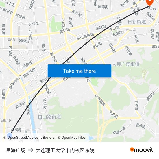 星海广场 to 大连理工大学市内校区东院 map