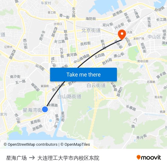 星海广场 to 大连理工大学市内校区东院 map