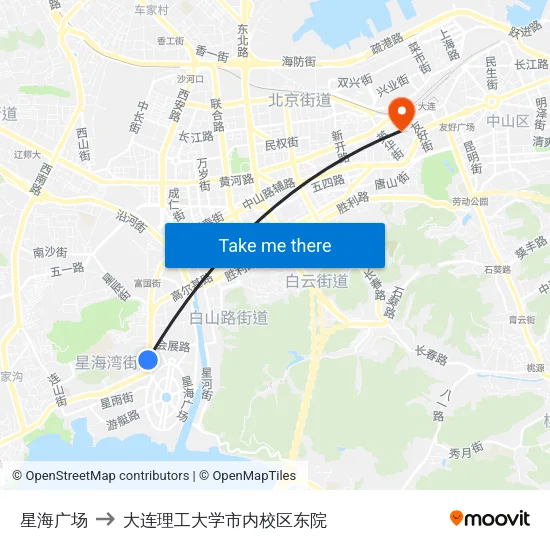 星海广场 to 大连理工大学市内校区东院 map