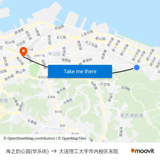 海之韵公园(华乐街) to 大连理工大学市内校区东院 map
