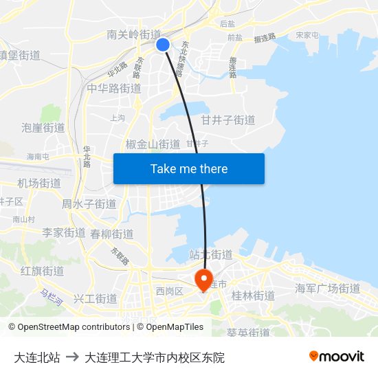 大连北站 to 大连理工大学市内校区东院 map