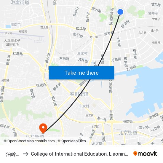 泊岭紫郡 to College of International Education, Liaoning Normal University map