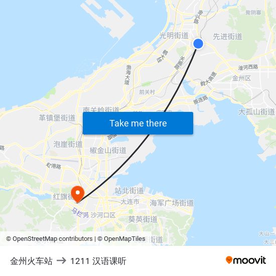 金州火车站 to 1211 汉语课听 map