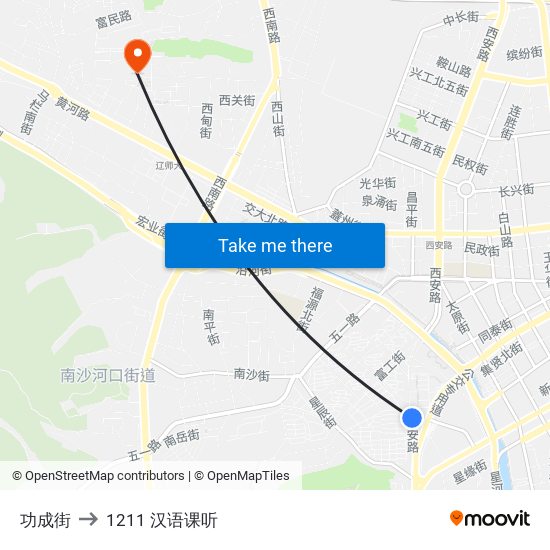 功成街 to 1211 汉语课听 map