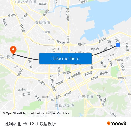 胜利桥北 to 1211 汉语课听 map