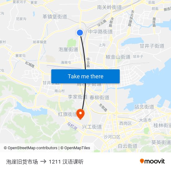 泡崖旧货市场 to 1211 汉语课听 map