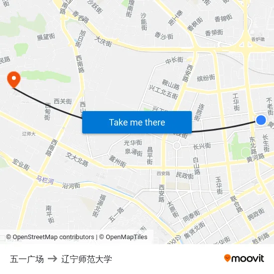 五一广场 to 辽宁师范大学 map