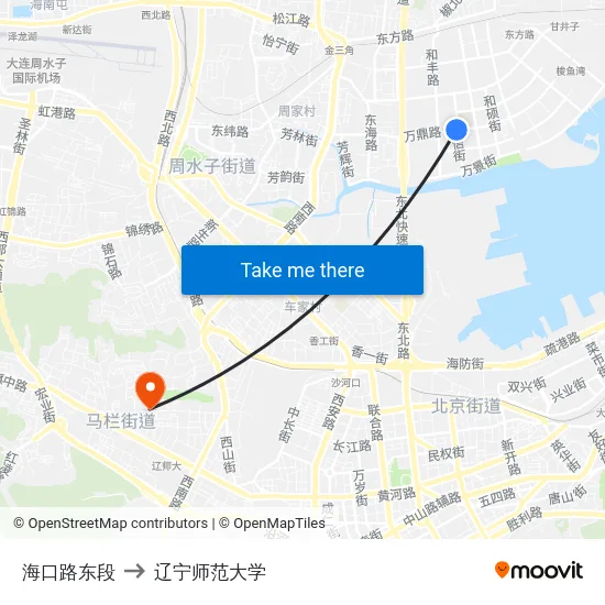 海口路东段 to 辽宁师范大学 map