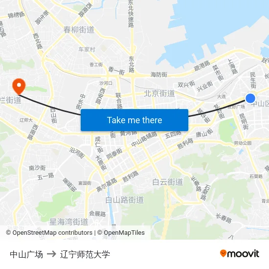 中山广场 to 辽宁师范大学 map