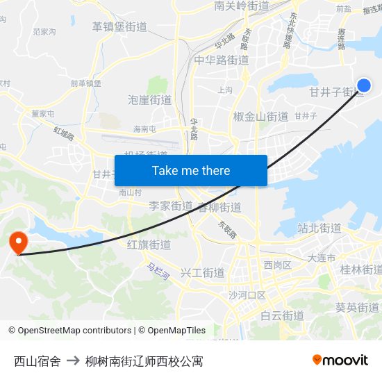 西山宿舍 to 柳树南街辽师西校公寓 map