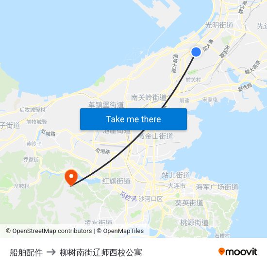 船舶配件 to 柳树南街辽师西校公寓 map