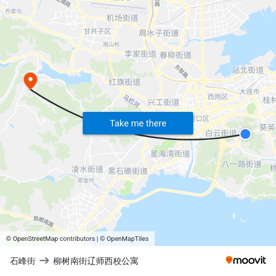 石峰街 to 柳树南街辽师西校公寓 map