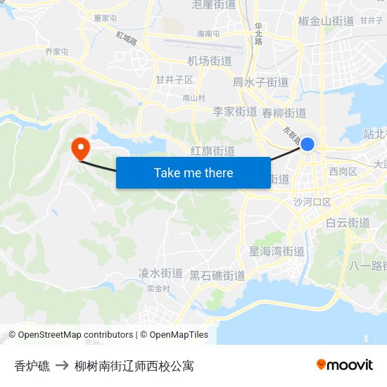香炉礁 to 柳树南街辽师西校公寓 map