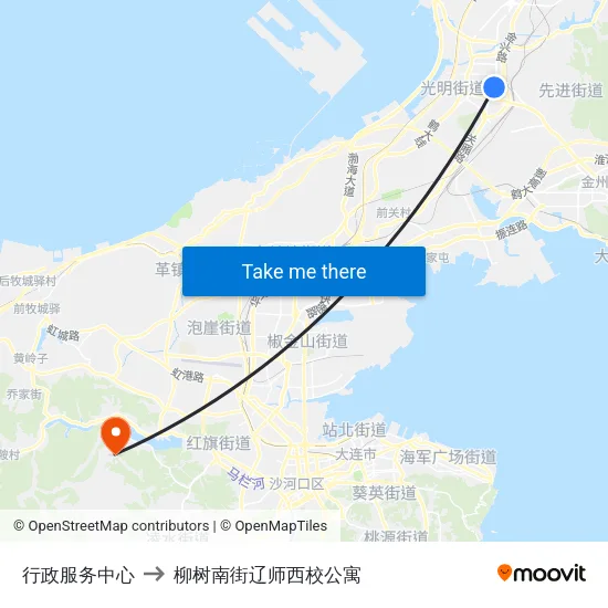 行政服务中心 to 柳树南街辽师西校公寓 map