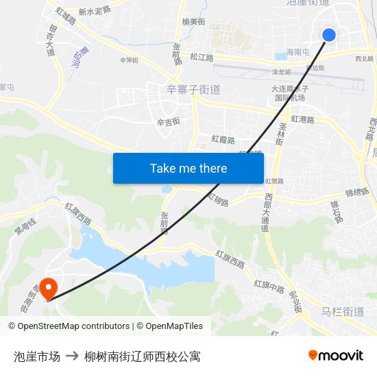 泡崖市场 to 柳树南街辽师西校公寓 map