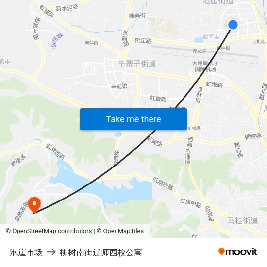 泡崖市场 to 柳树南街辽师西校公寓 map