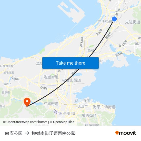 向应公园 to 柳树南街辽师西校公寓 map