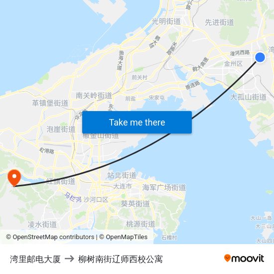 湾里邮电大厦 to 柳树南街辽师西校公寓 map