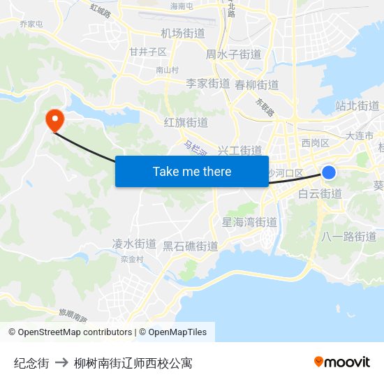 纪念街 to 柳树南街辽师西校公寓 map