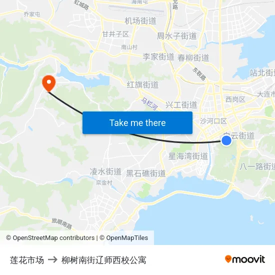 莲花市场 to 柳树南街辽师西校公寓 map