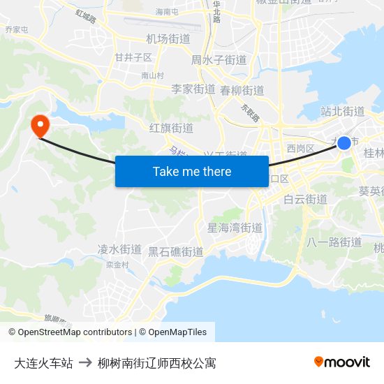 大连火车站 to 柳树南街辽师西校公寓 map