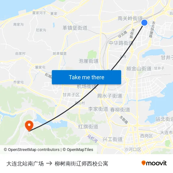 大连北站南广场 to 柳树南街辽师西校公寓 map