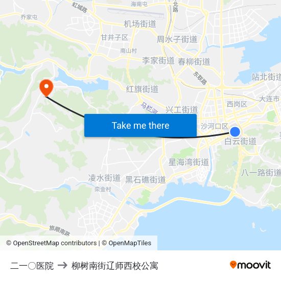 二一〇医院 to 柳树南街辽师西校公寓 map