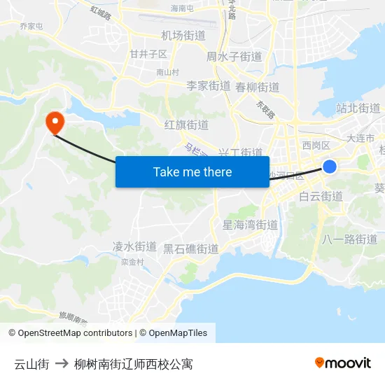 云山街 to 柳树南街辽师西校公寓 map