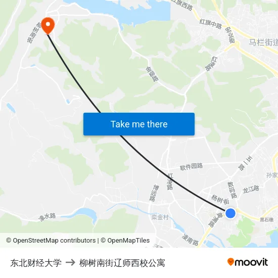 东北财经大学 to 柳树南街辽师西校公寓 map