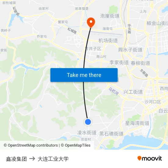 鑫凌集团 to 大连工业大学 map